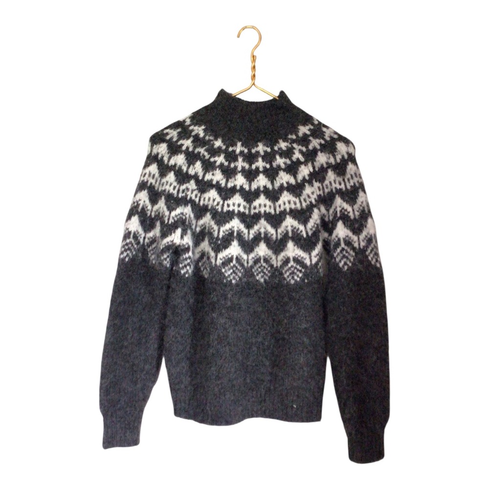 Joie Fair Isle Grey White Pattern Cozy Oversized Chunky Casual Winter Sweater S